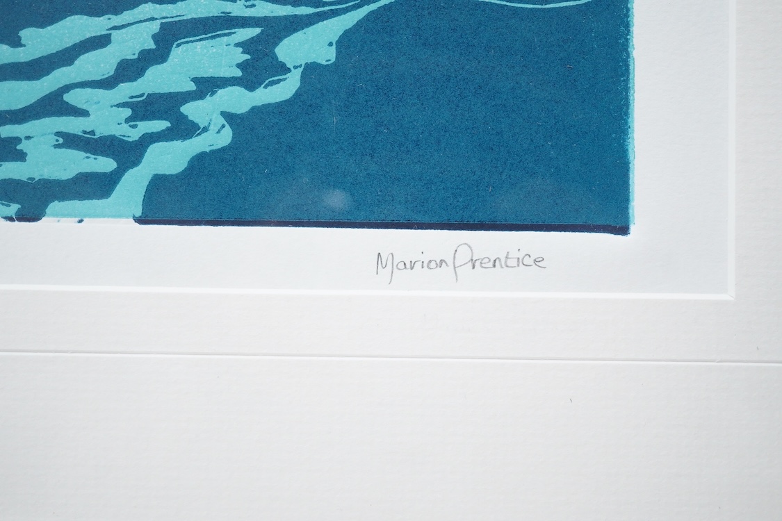 Marion Prentice, Cuckmere Haven, signed in pencil, local interest, linocut, 22 x 31cm